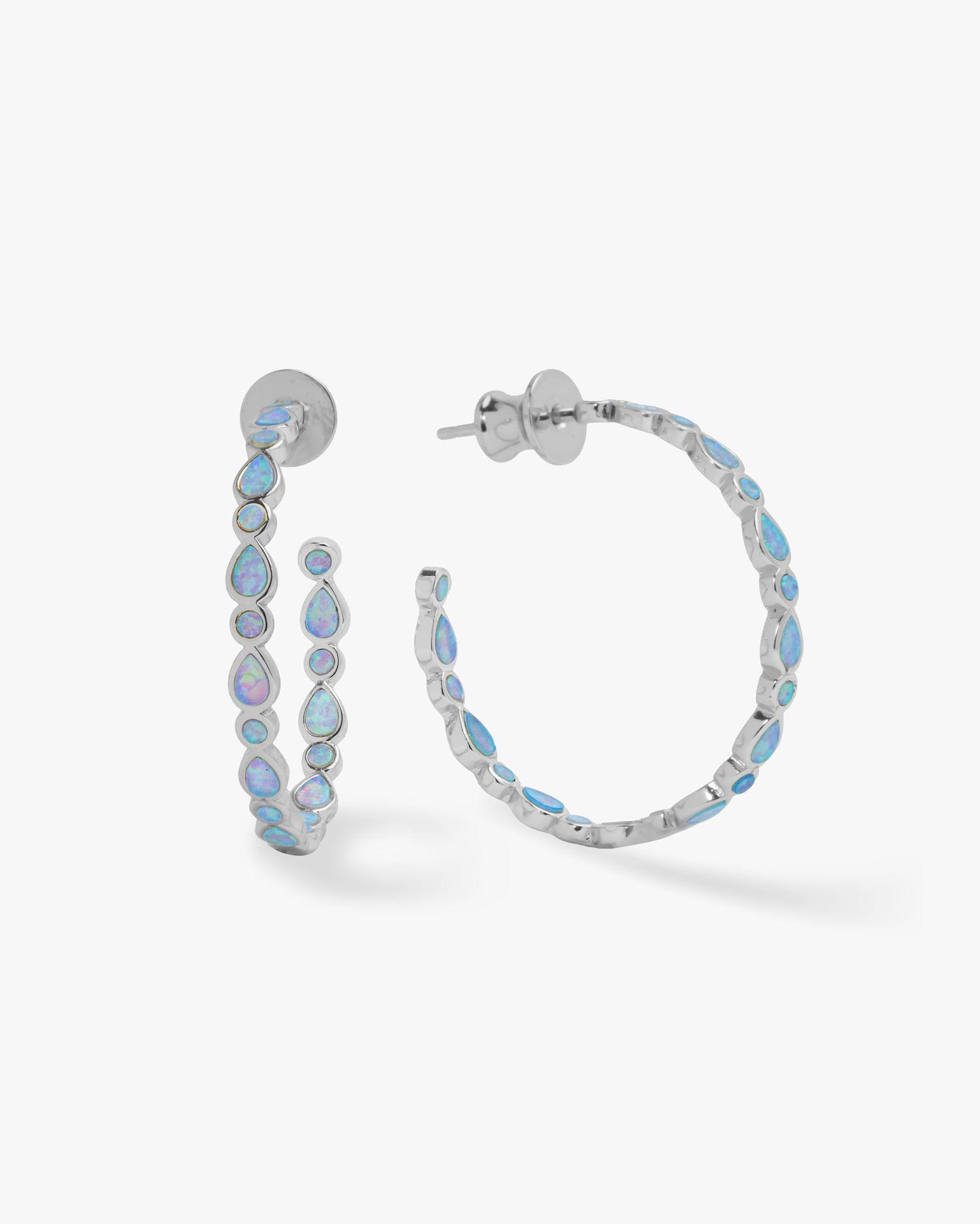 Baby Isla Hoops 1" - Silver|Blue Opal