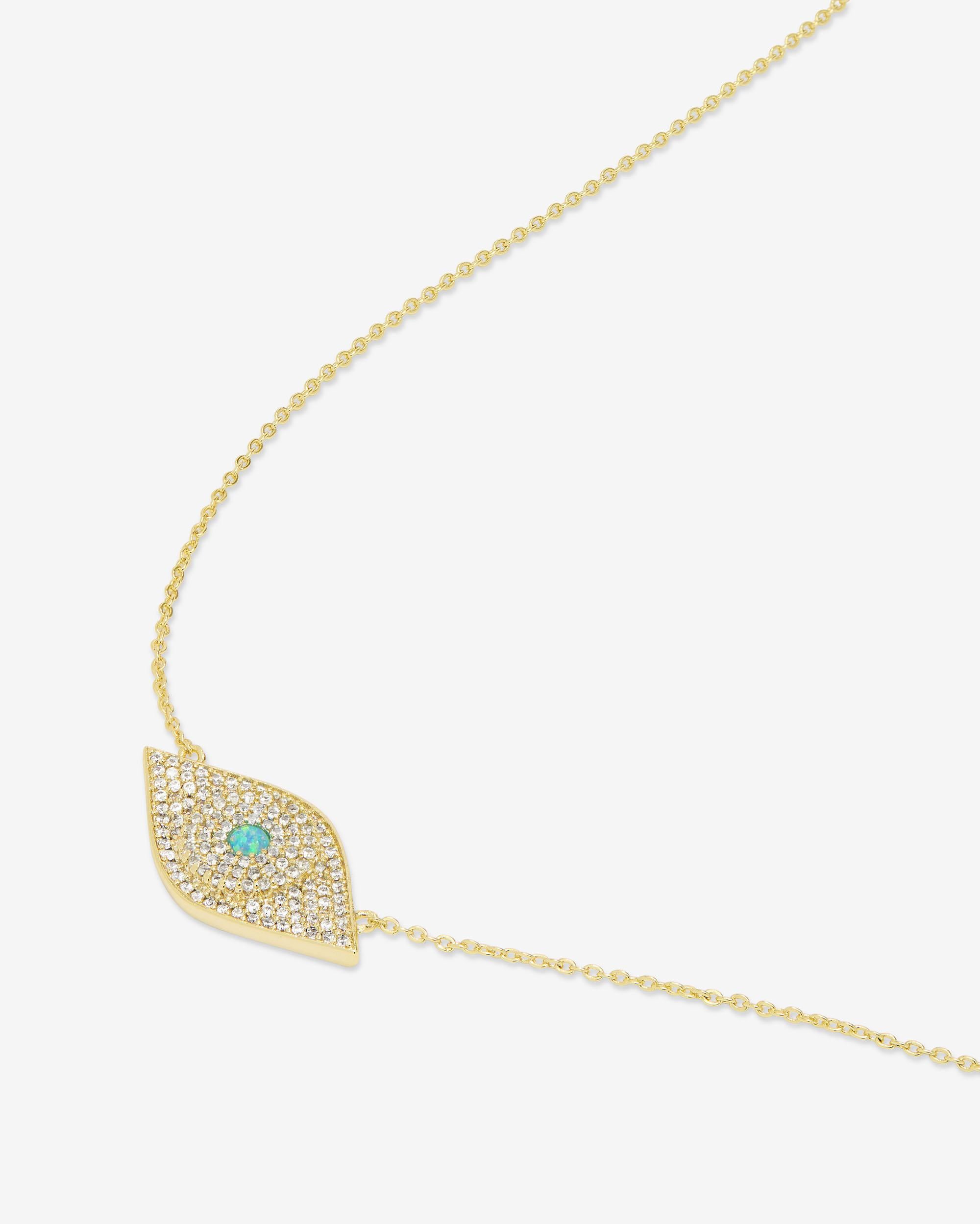 Blue Opal Evil Eye Necklace - Gold|Blue Opal