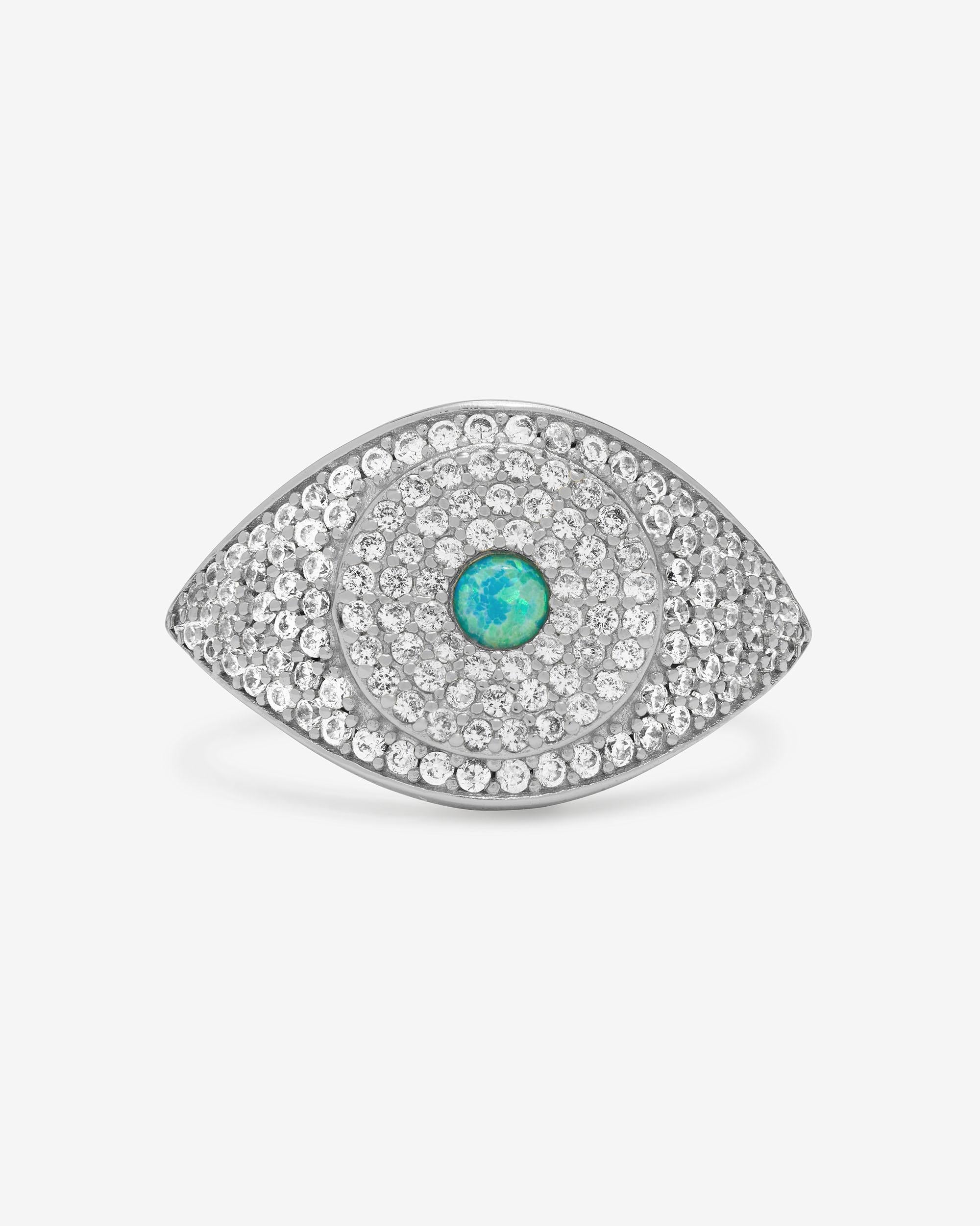 Blue Opal Evil Eye Ring - Silver|Blue Opal