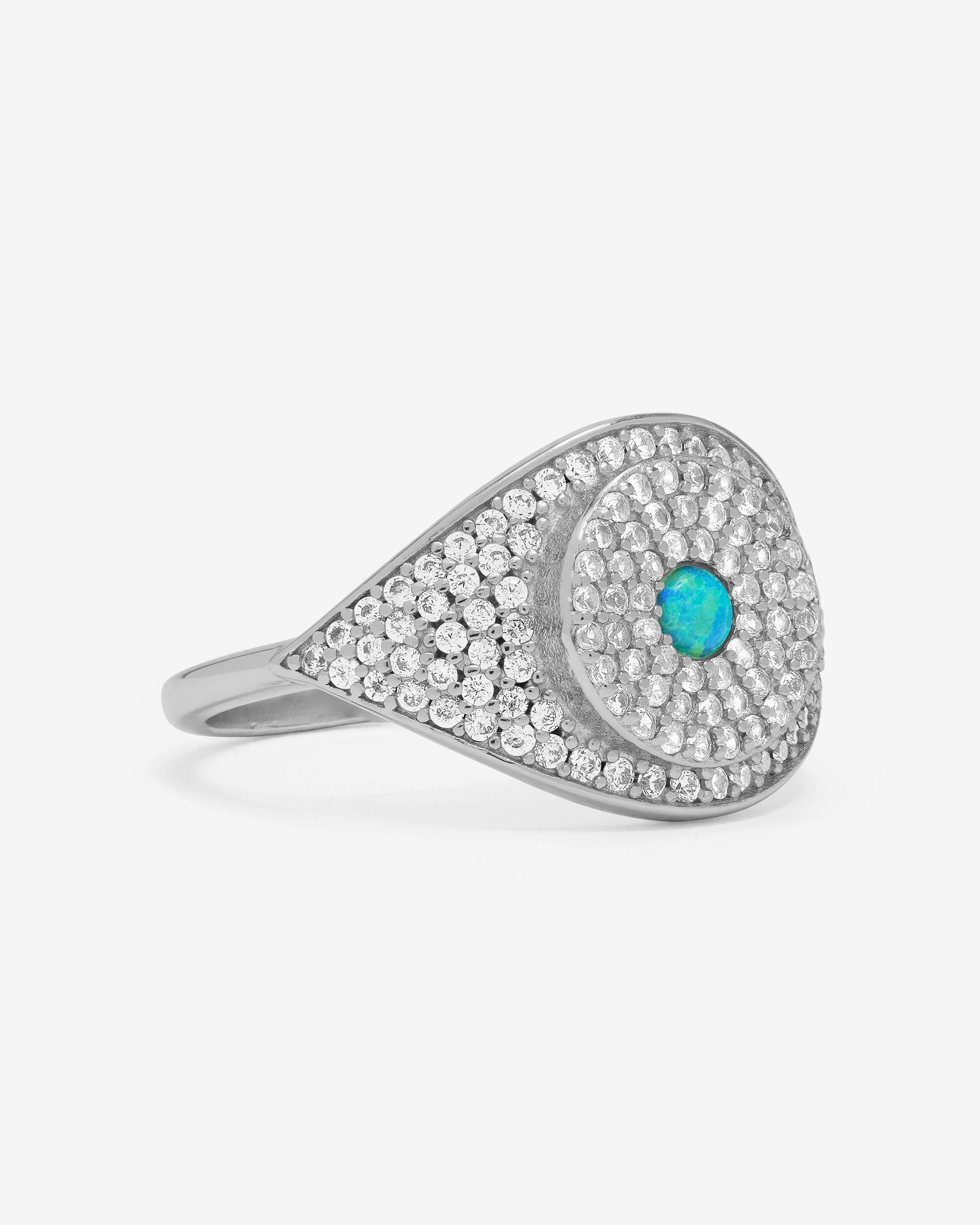 Blue Opal Evil Eye Ring - Silver|Blue Opal