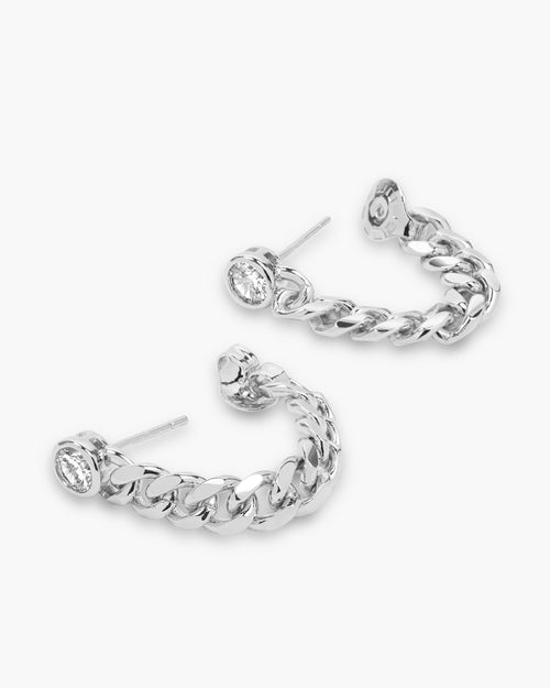 Julian Soft Chain Hoops - Silver|White Diamondettes