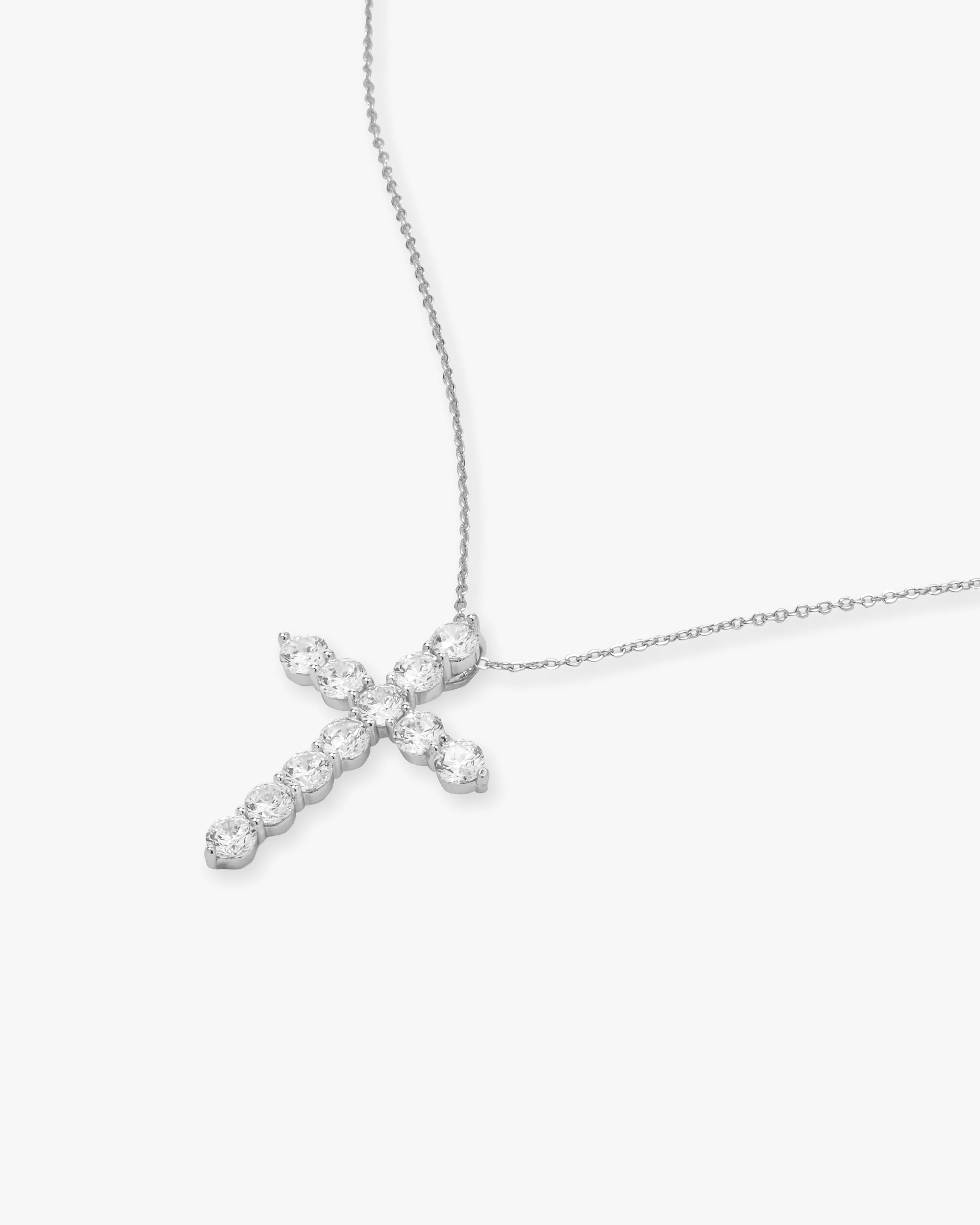 "Oh She Fancy" Cross Pendant 18" - Silver|White Diamondettes