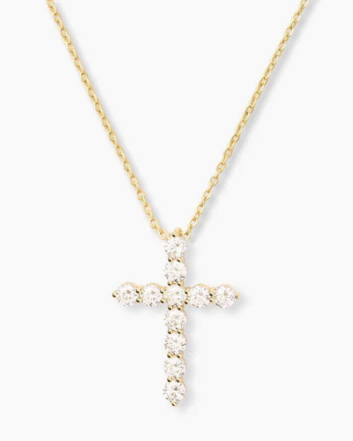 "Oh She Fancy" Small Cross Pendant - Gold|White Diamondettes