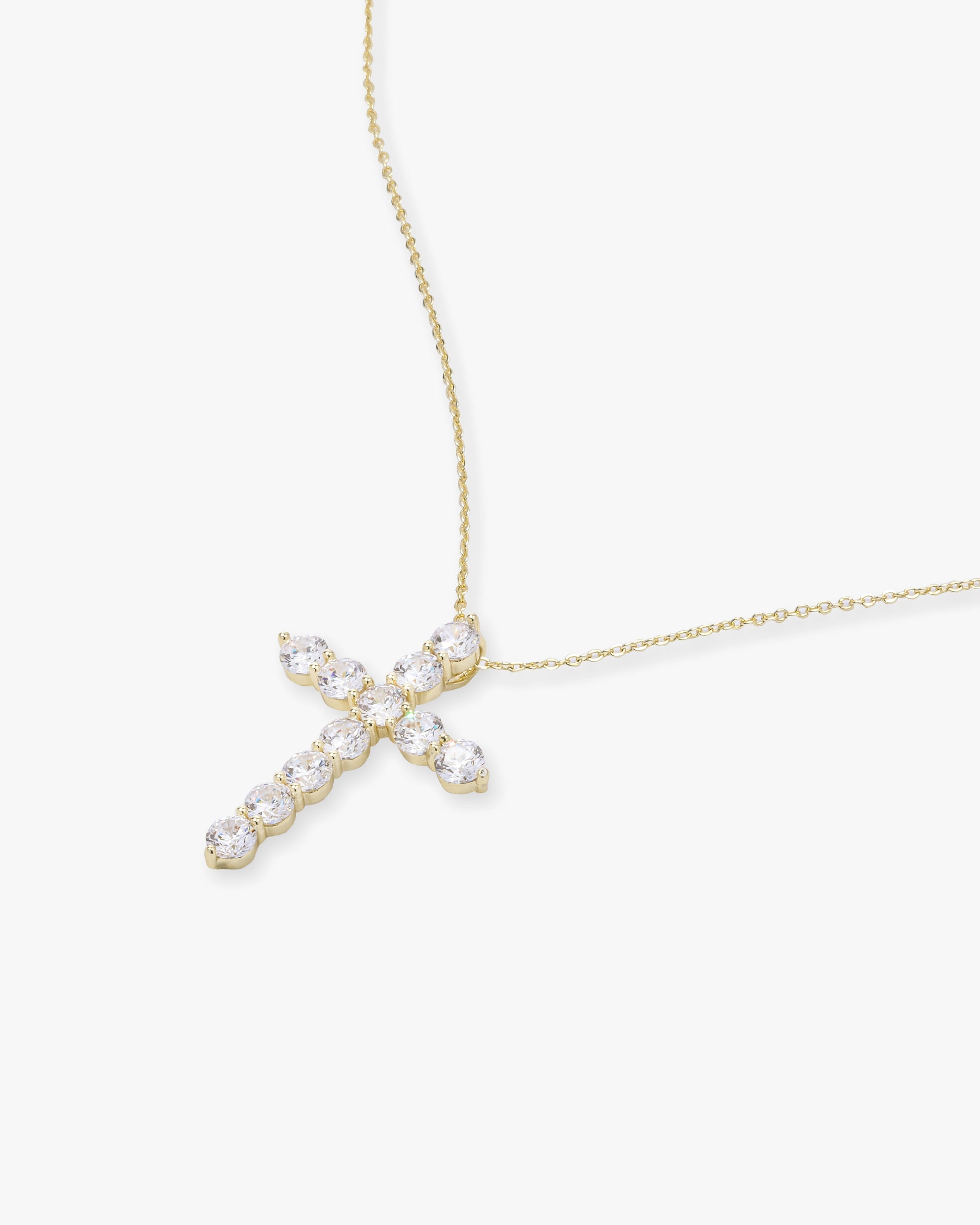 "Oh She Fancy" Cross Pendant 18" - Gold|White Diamondettes