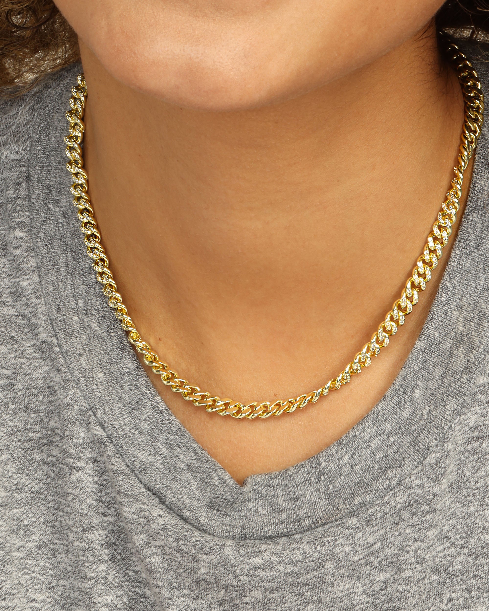 Cassie Pavé Cuban Chain Necklace - Gold|White Diamondettes - 6mm