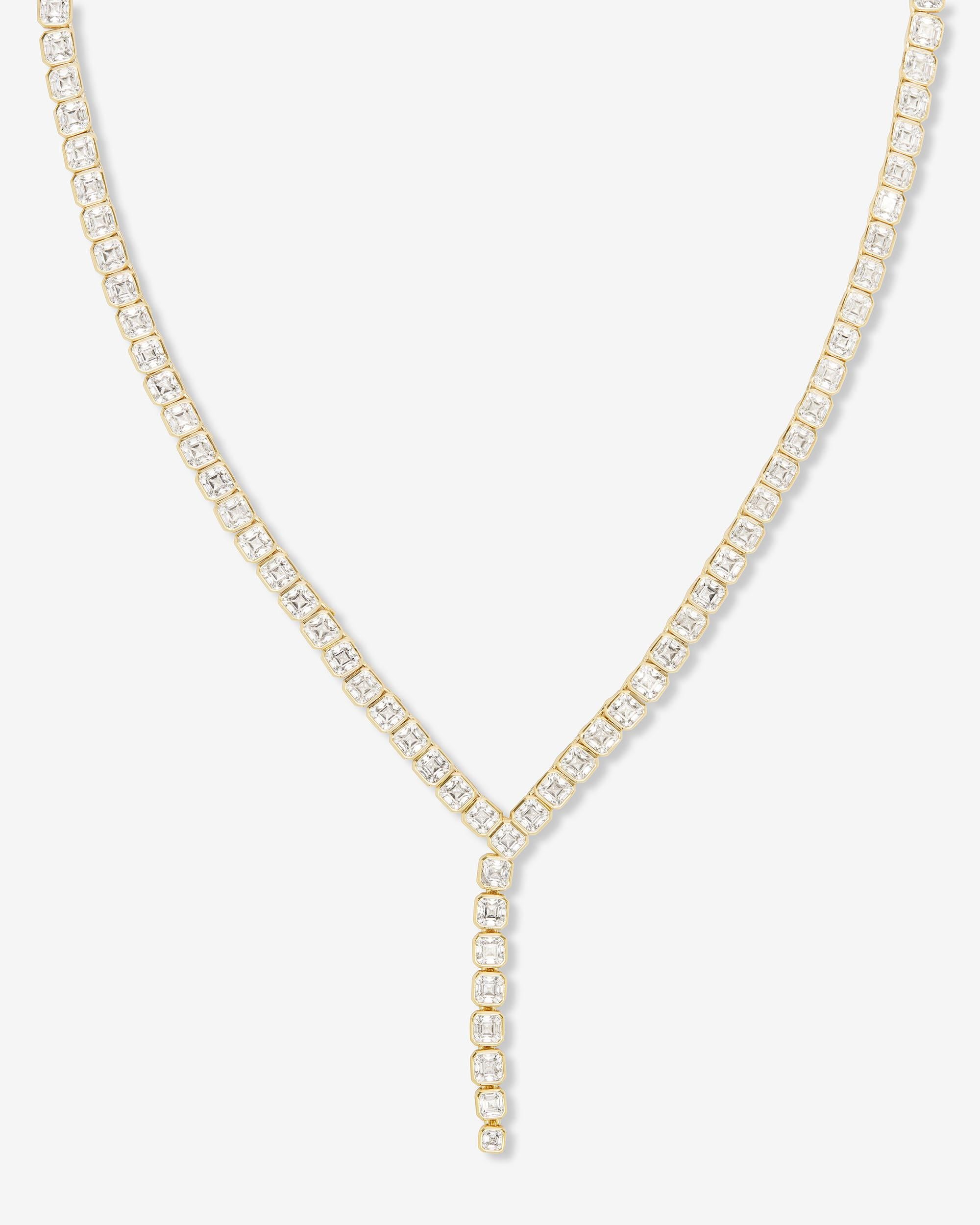 Duchess Lariat Tennis Necklace 16" - Gold|White Diamondettes