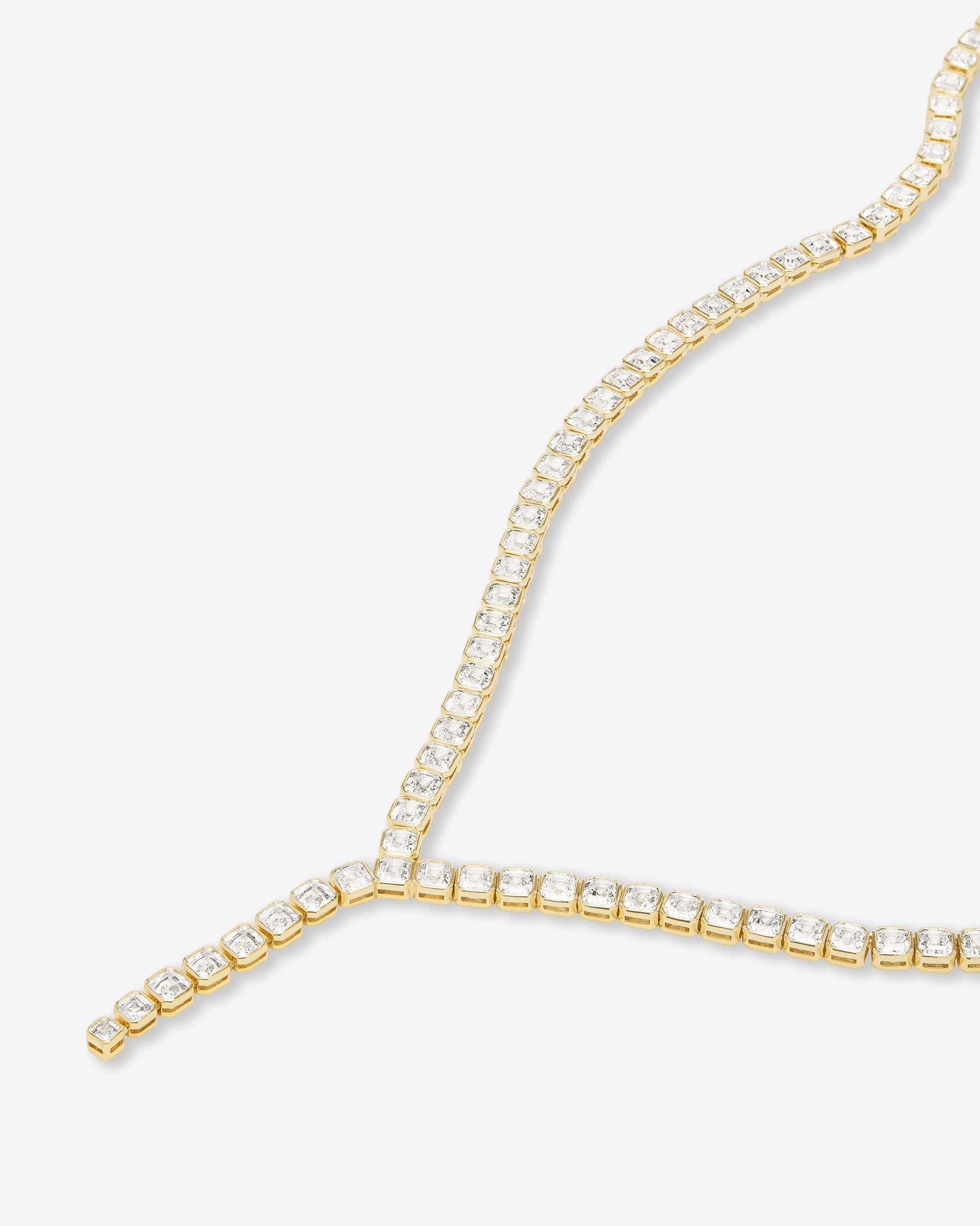 Duchess Lariat Tennis Necklace 16" - Gold|White Diamondettes