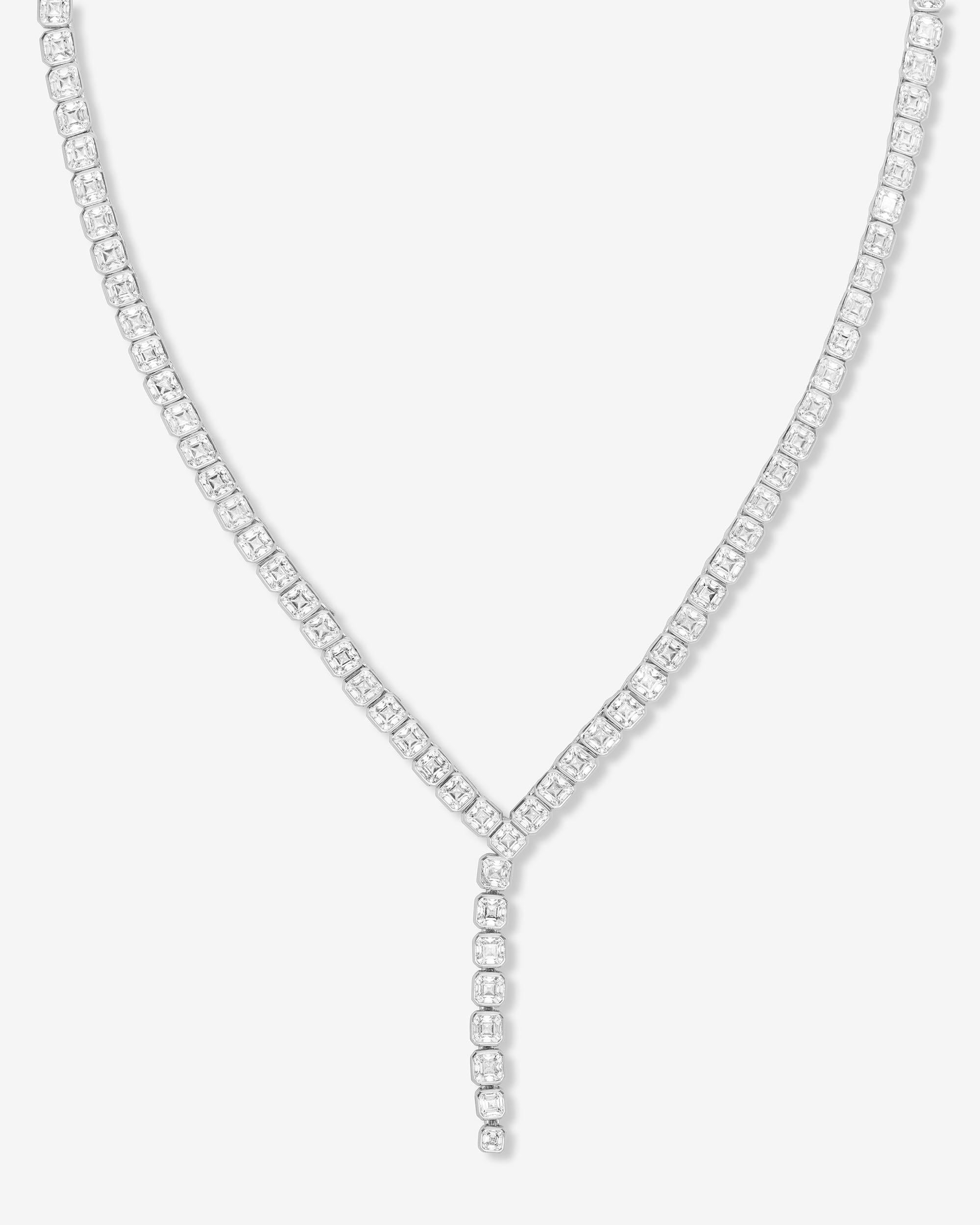 Duchess Lariat Tennis Necklace 16" - Silver|White Diamondettes