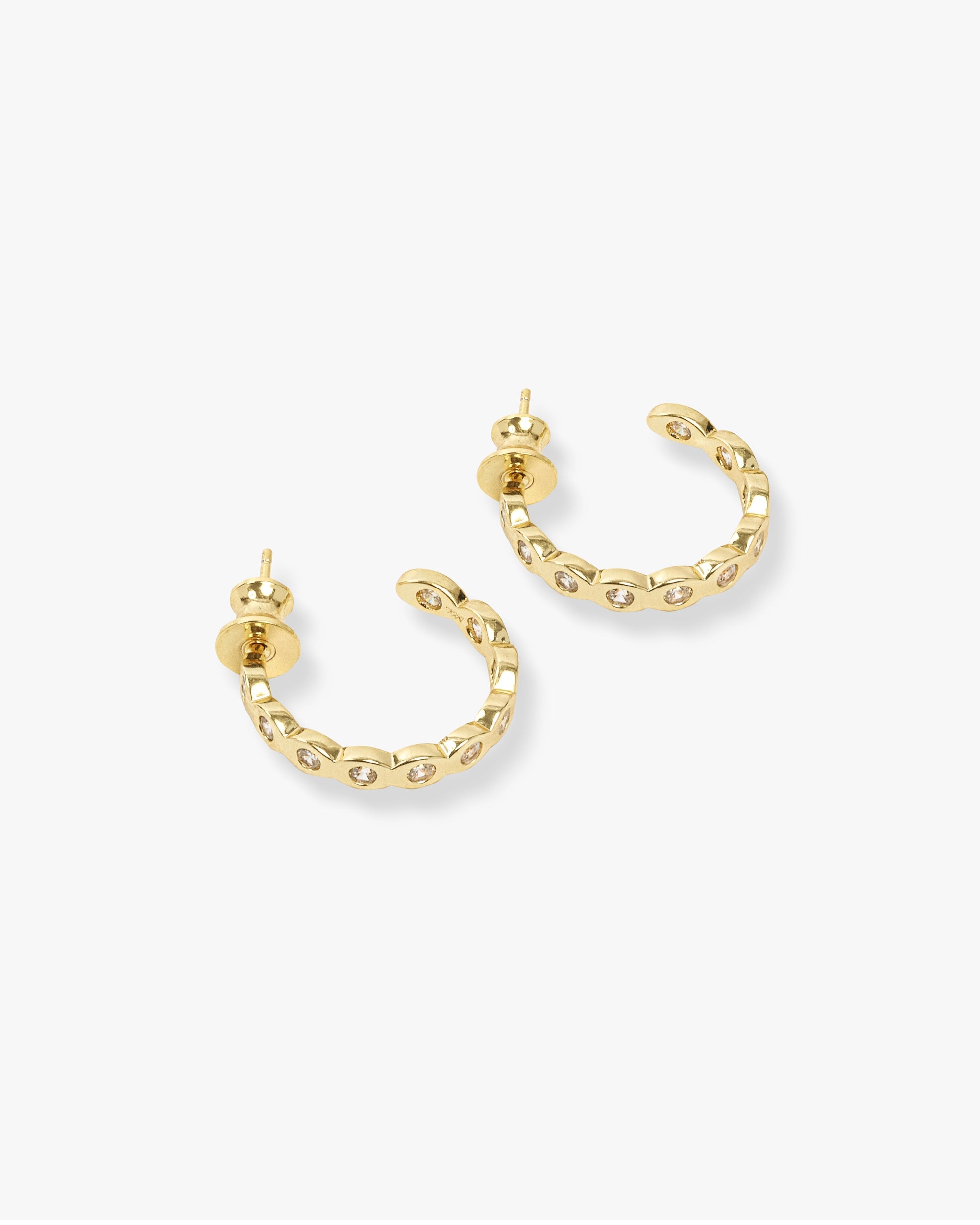 Teeny Pod Mini Hoops - Gold|White Diamondettes