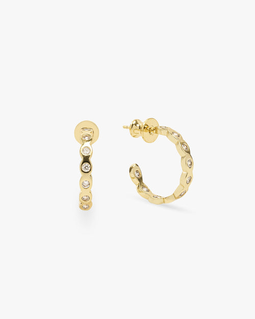 Teeny Pod Mini Hoops - Gold|White Diamondettes