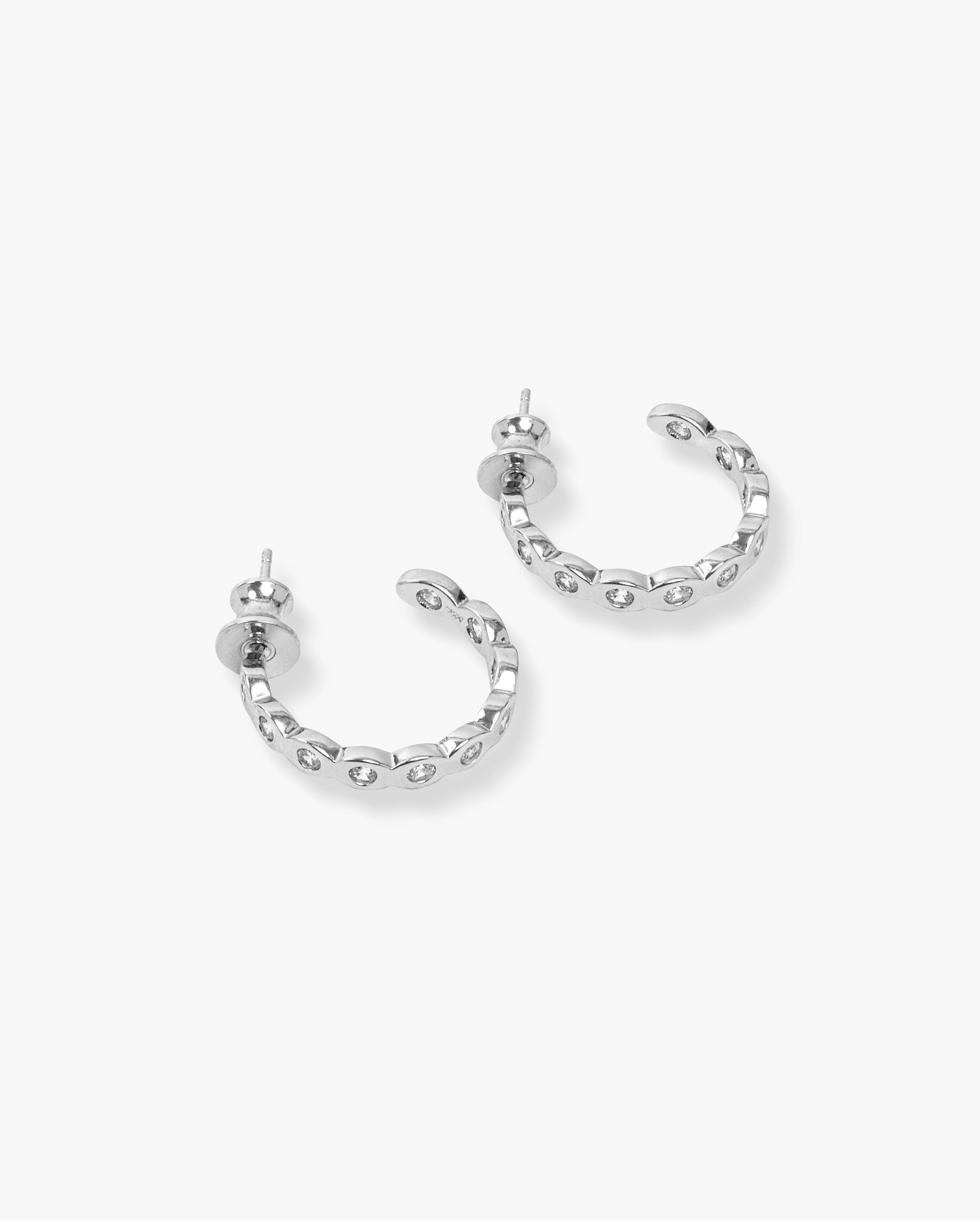 Teeny Pod Mini Hoops - Silver|White Diamondettes