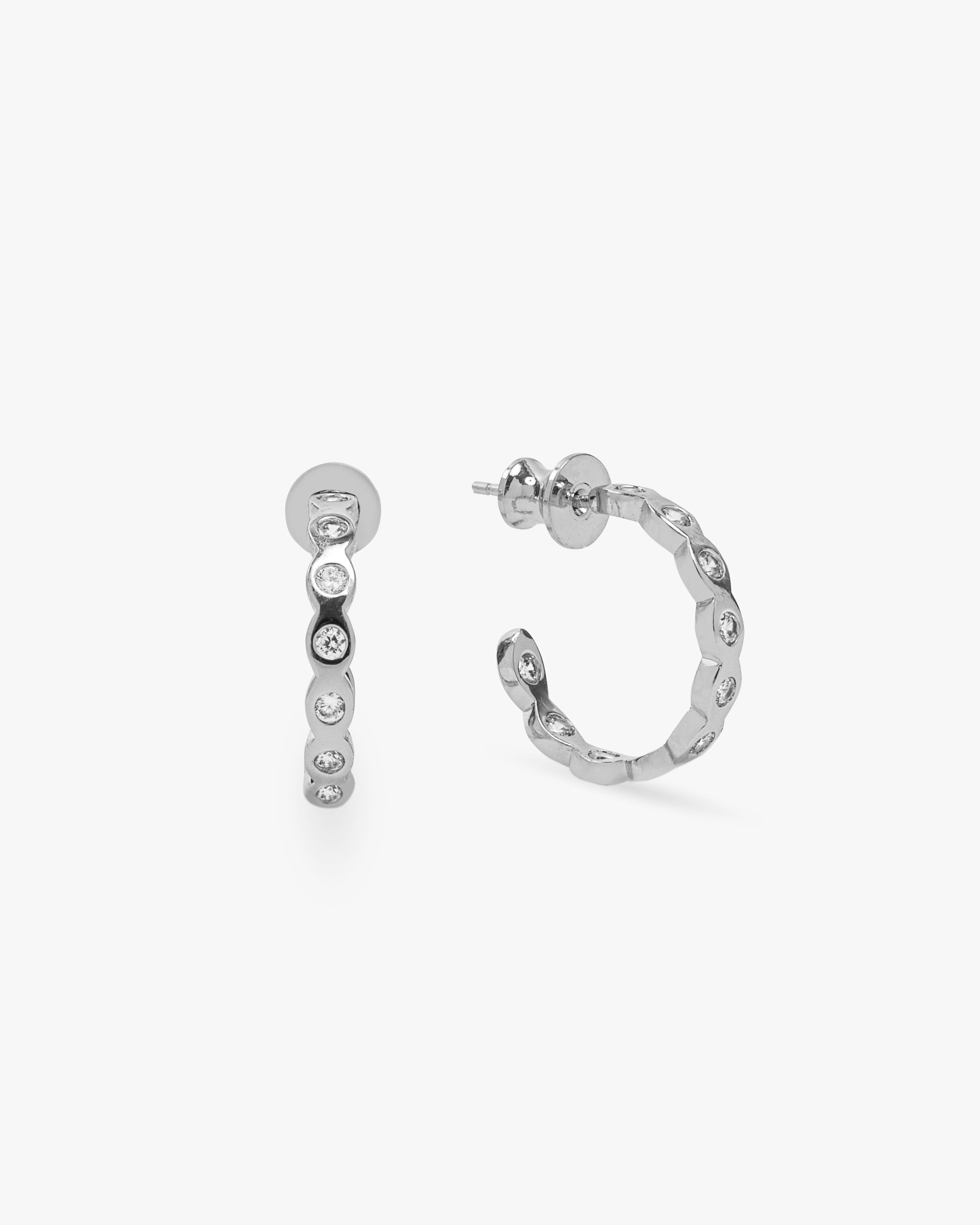 Teeny Pod Mini Hoops - Silver|White Diamondettes