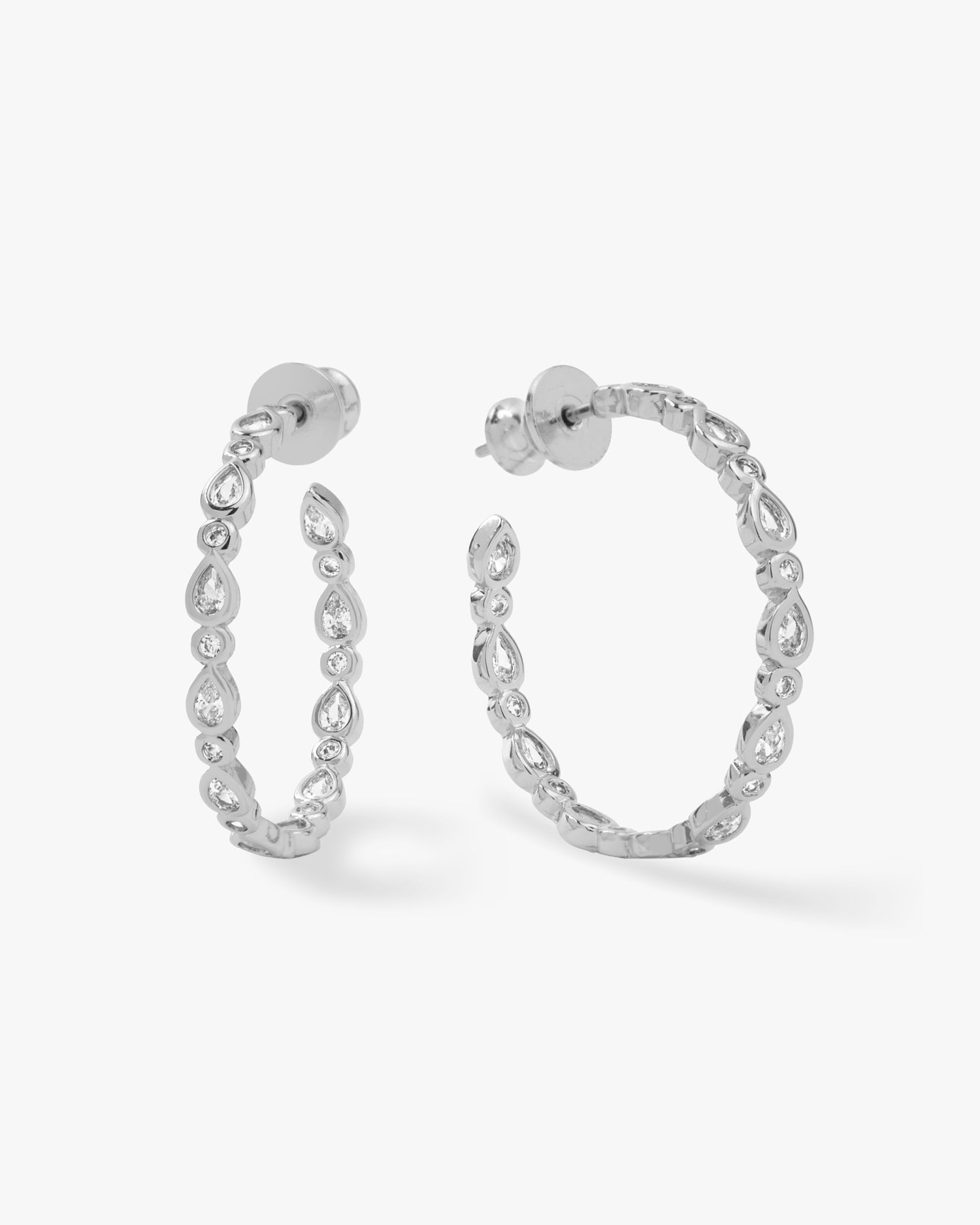 Baby Isla Hoops 1" - Silver|White Diamondettes