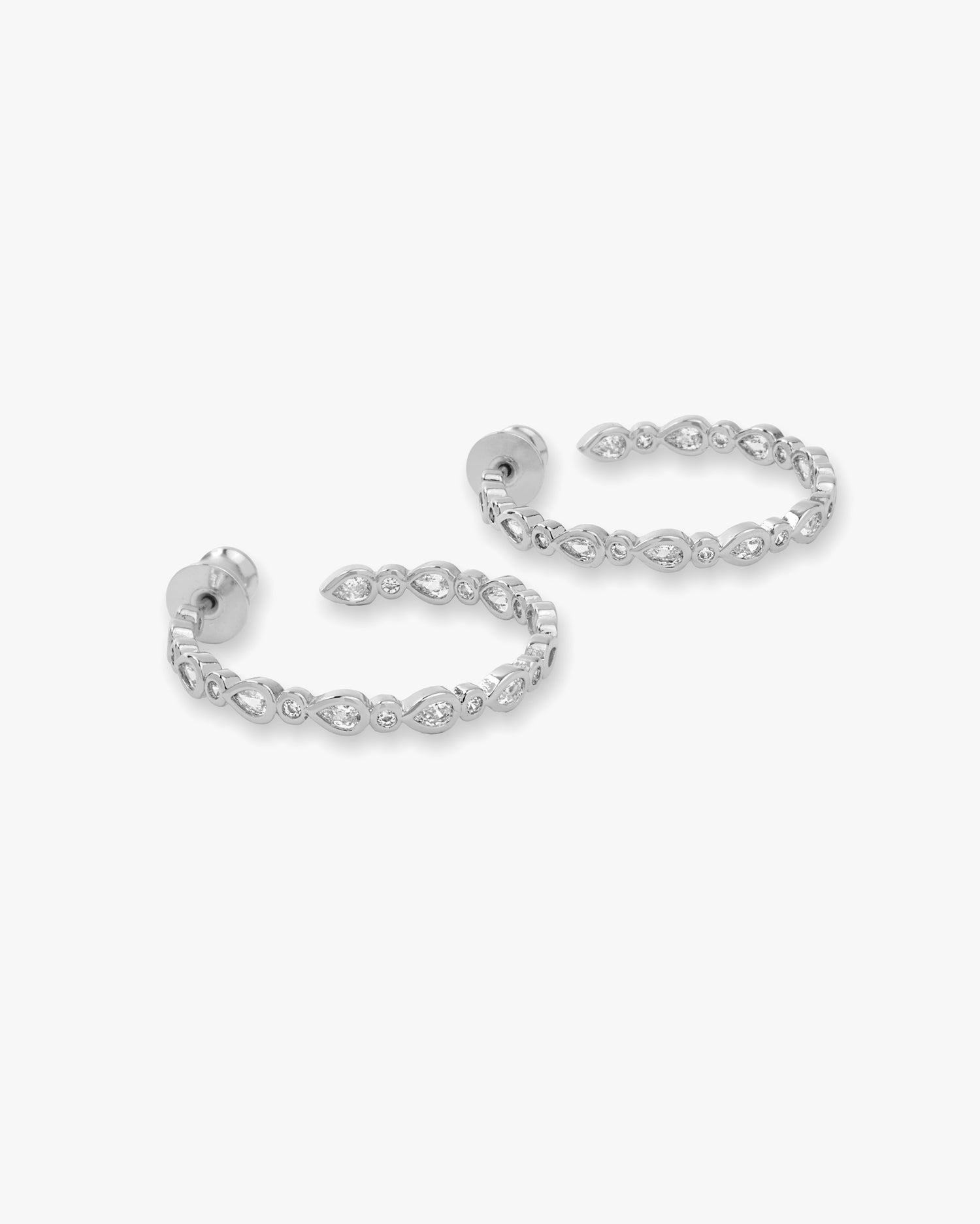 Baby Isla Hoops 1" - Silver|White Diamondettes