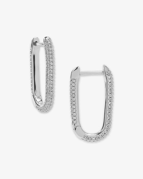 Carrie Pavé Chain Huggies - Silver|White Diamondettes