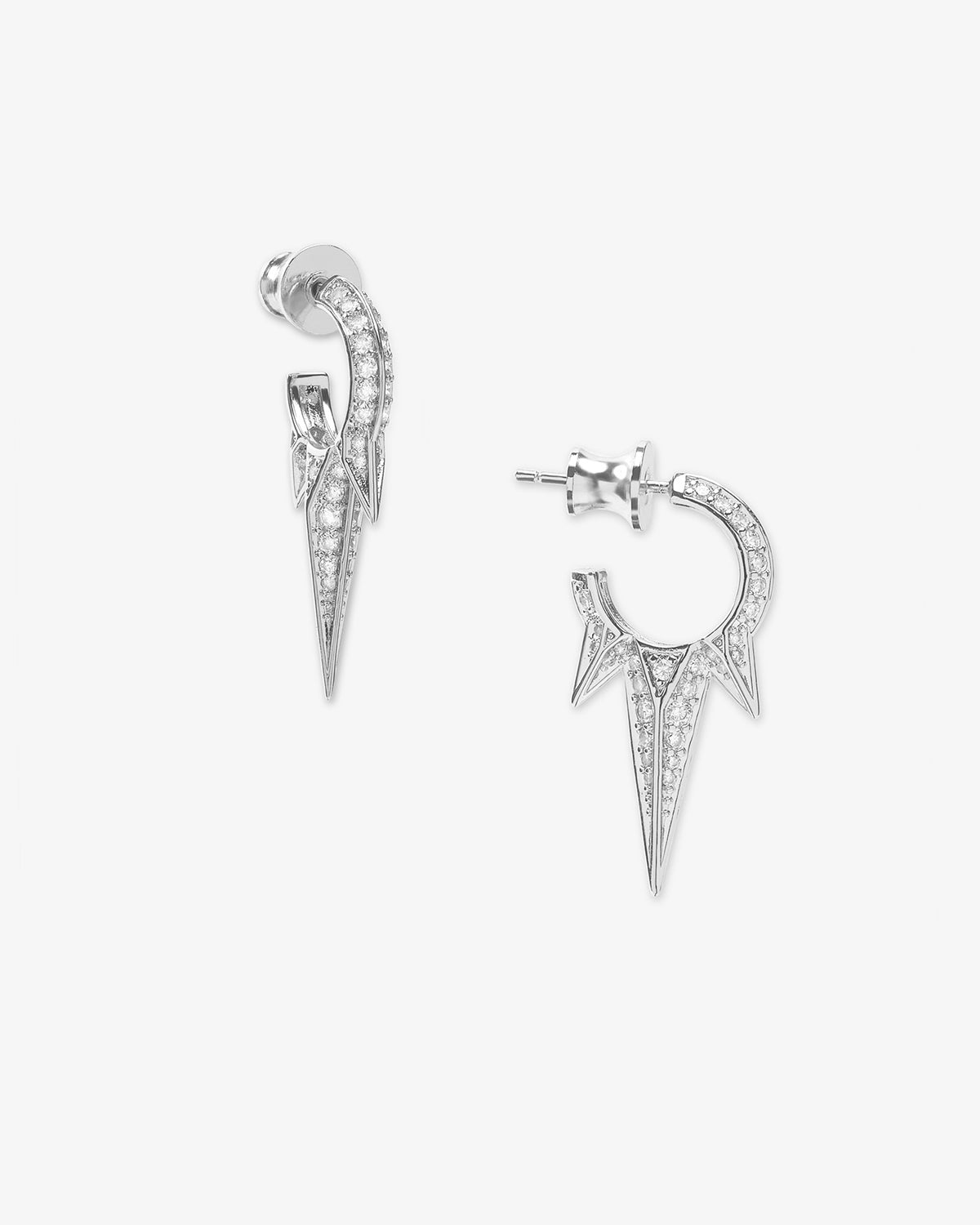 Baby Gabriella Pavé Triple Spike Earrings - Silver|White Diamondettes