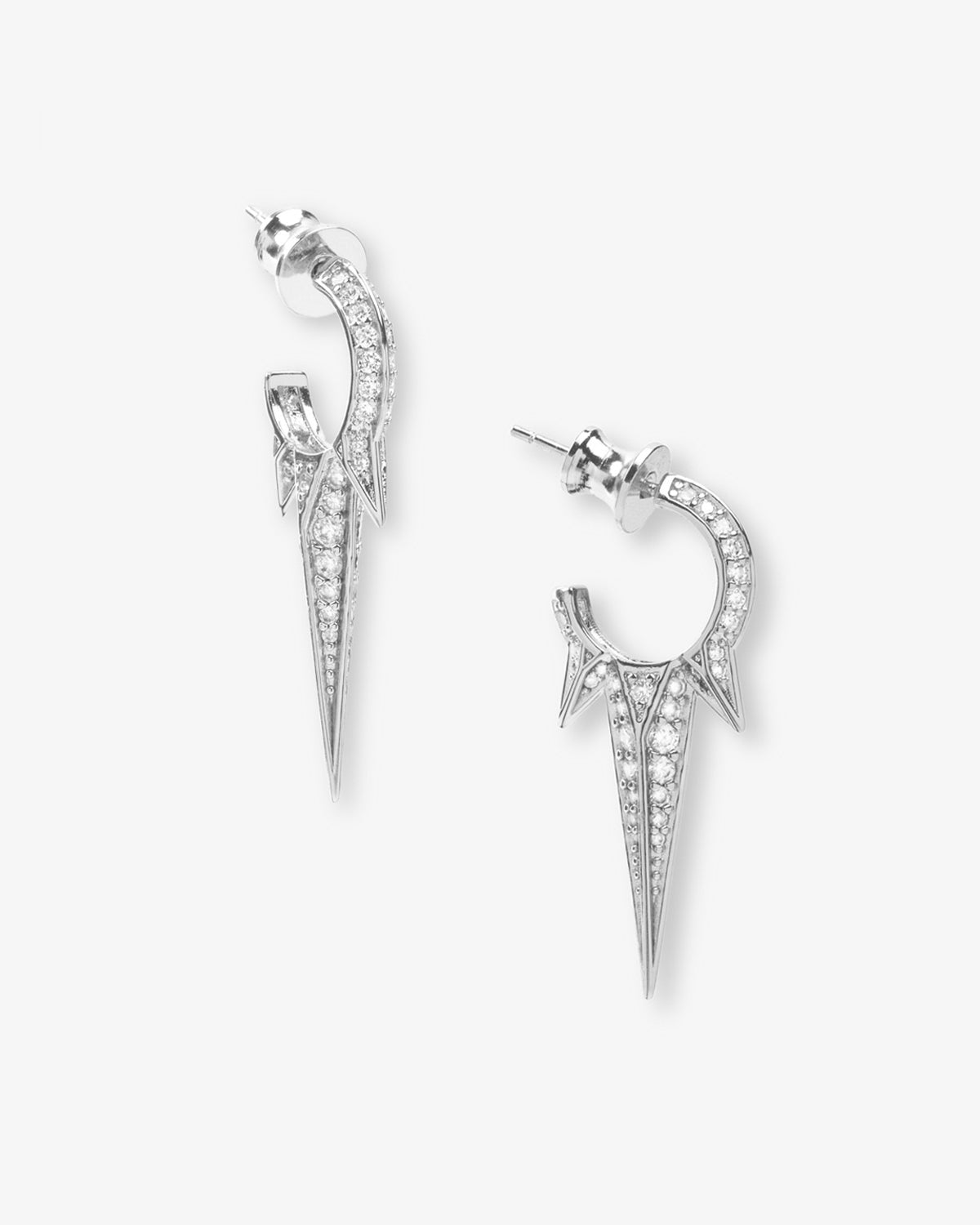 Gabriella Pavé Triple Spike Earrings - Silver|White Diamondettes