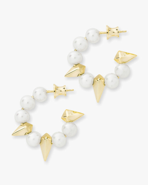 Life's a Ball Pearl Spike Hoops - Gold