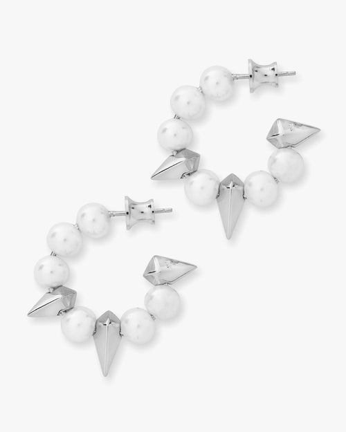 Life's a Ball Pearl Spike Hoops - Silver