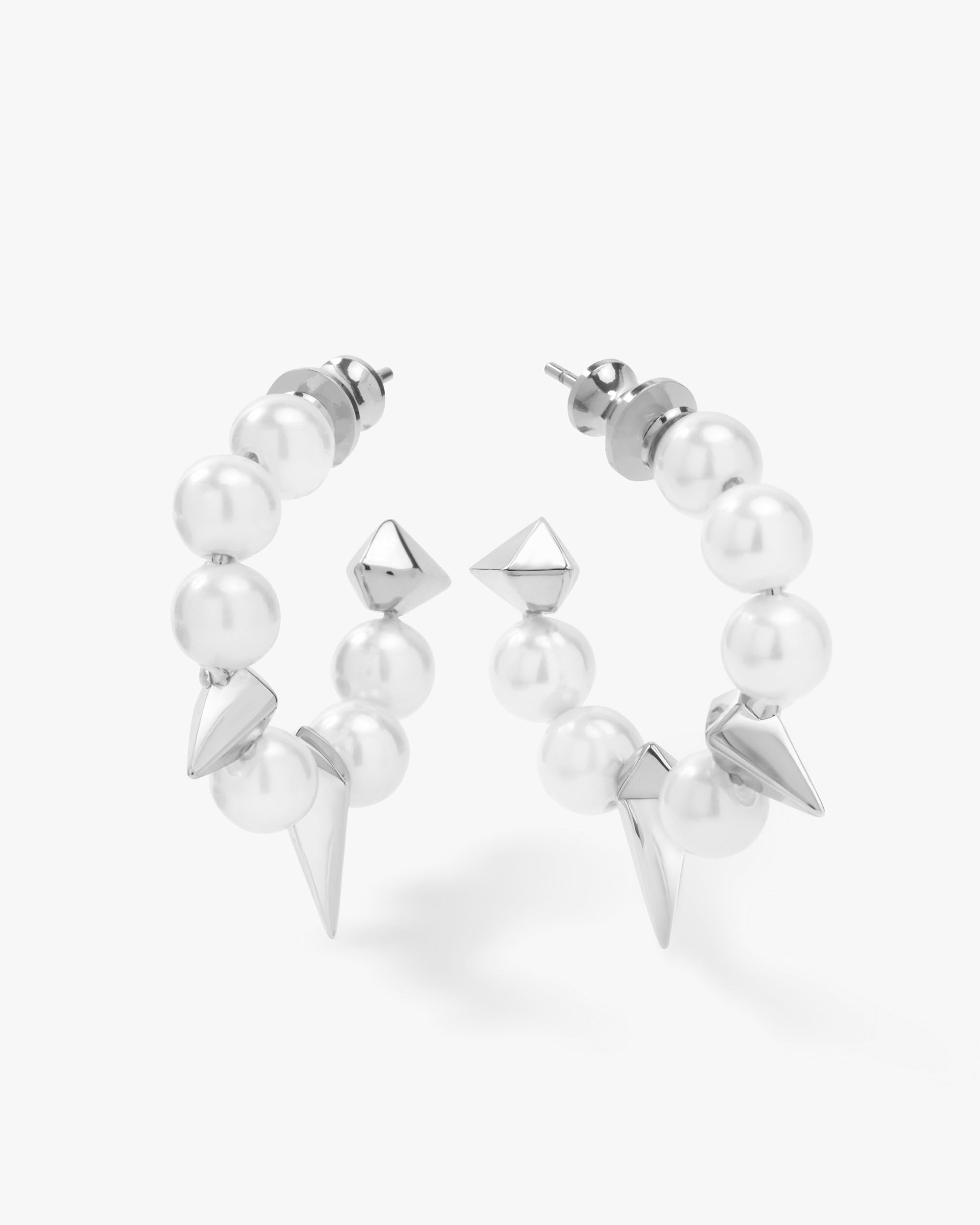 Life's a Ball Pearl Spike Hoops - Silver