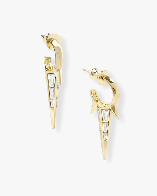 Gabriella Baguette Triple Spike Earrings - Gold|White Diamondettes