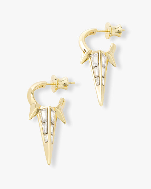 Gabriella Baguette Triple Spike Earrings - Gold|White Diamondettes