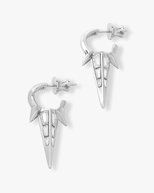 Gabriella Baguette Triple Spike Earrings - Silver|White Diamondettes