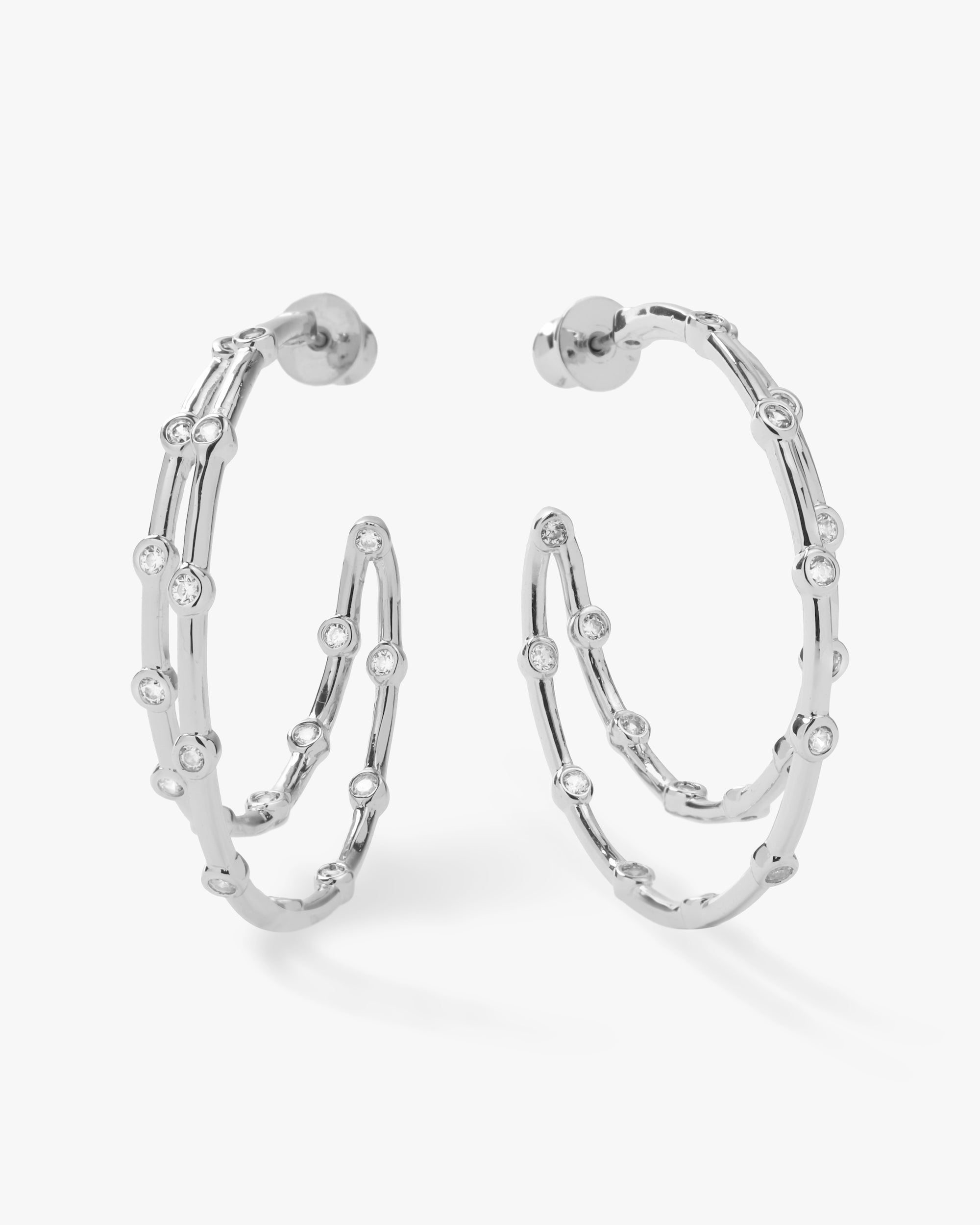 Big Ass Doubled Hoops 1.5" - Silver|White Diamondettes