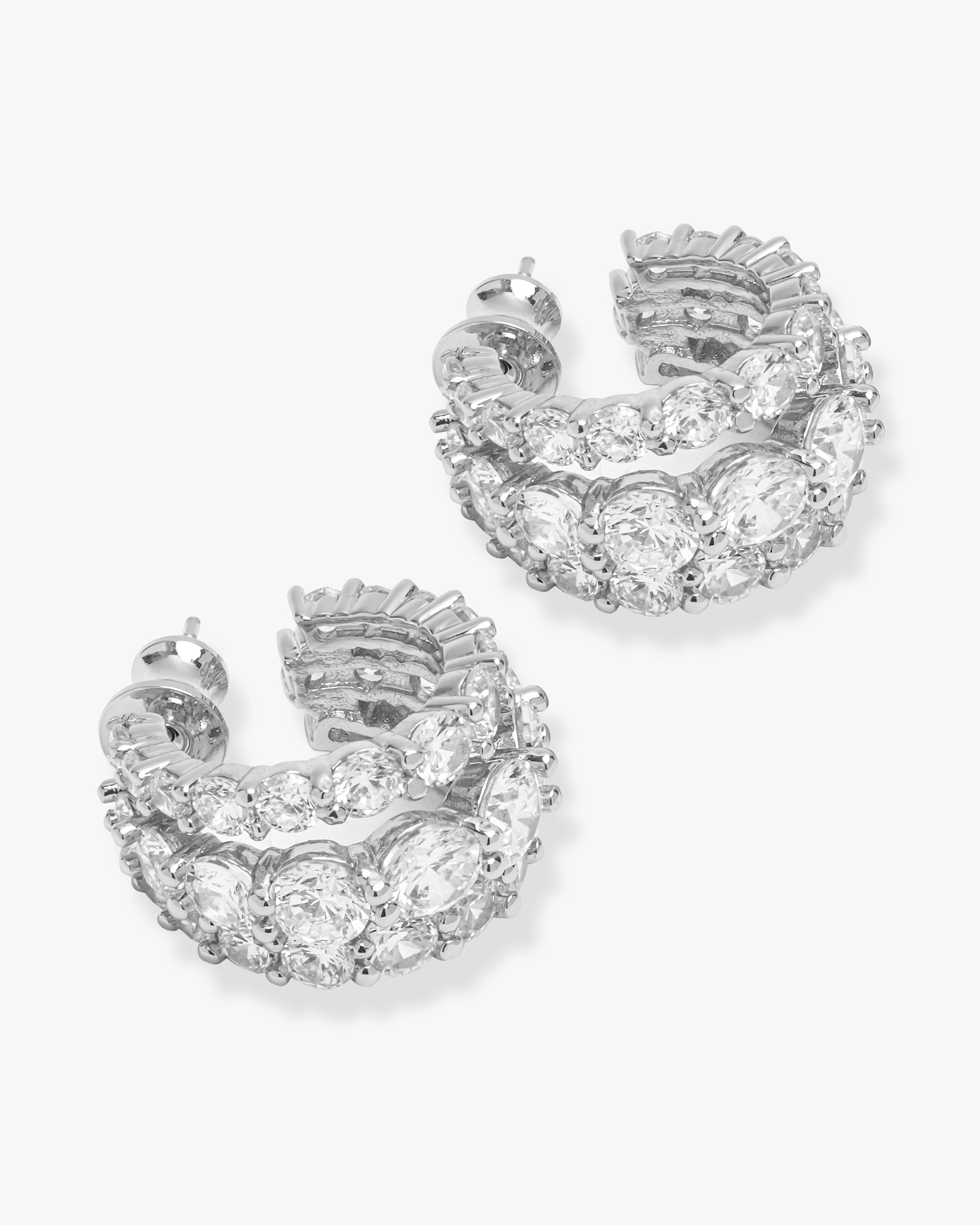 "Oh She Fancy" Triple Diamond Hoops - Silver|White Diamondettes