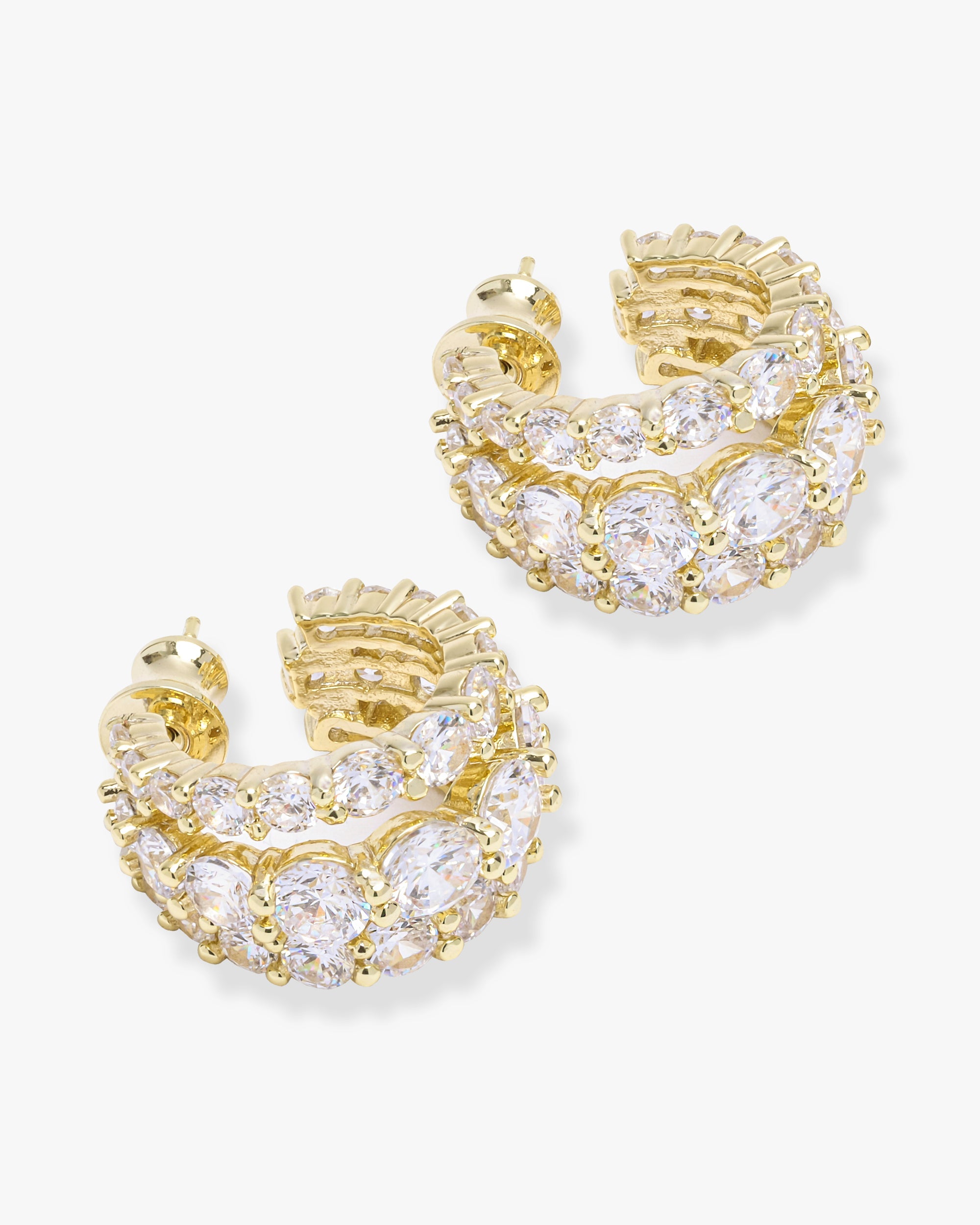 "Oh She Fancy" Triple Diamond Hoops - Gold|White Diamondettes