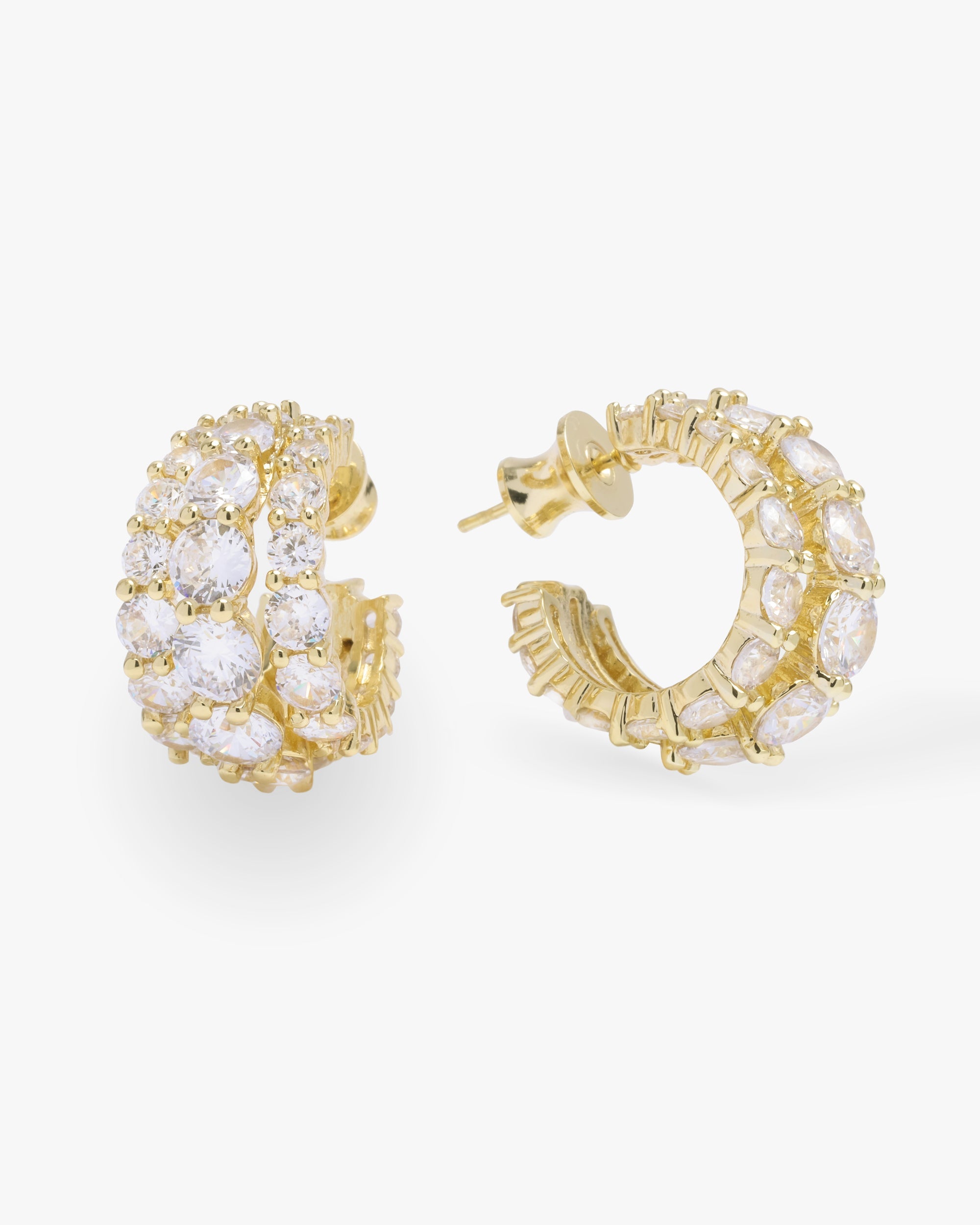 "Oh She Fancy" Triple Diamond Hoops - Gold|White Diamondettes