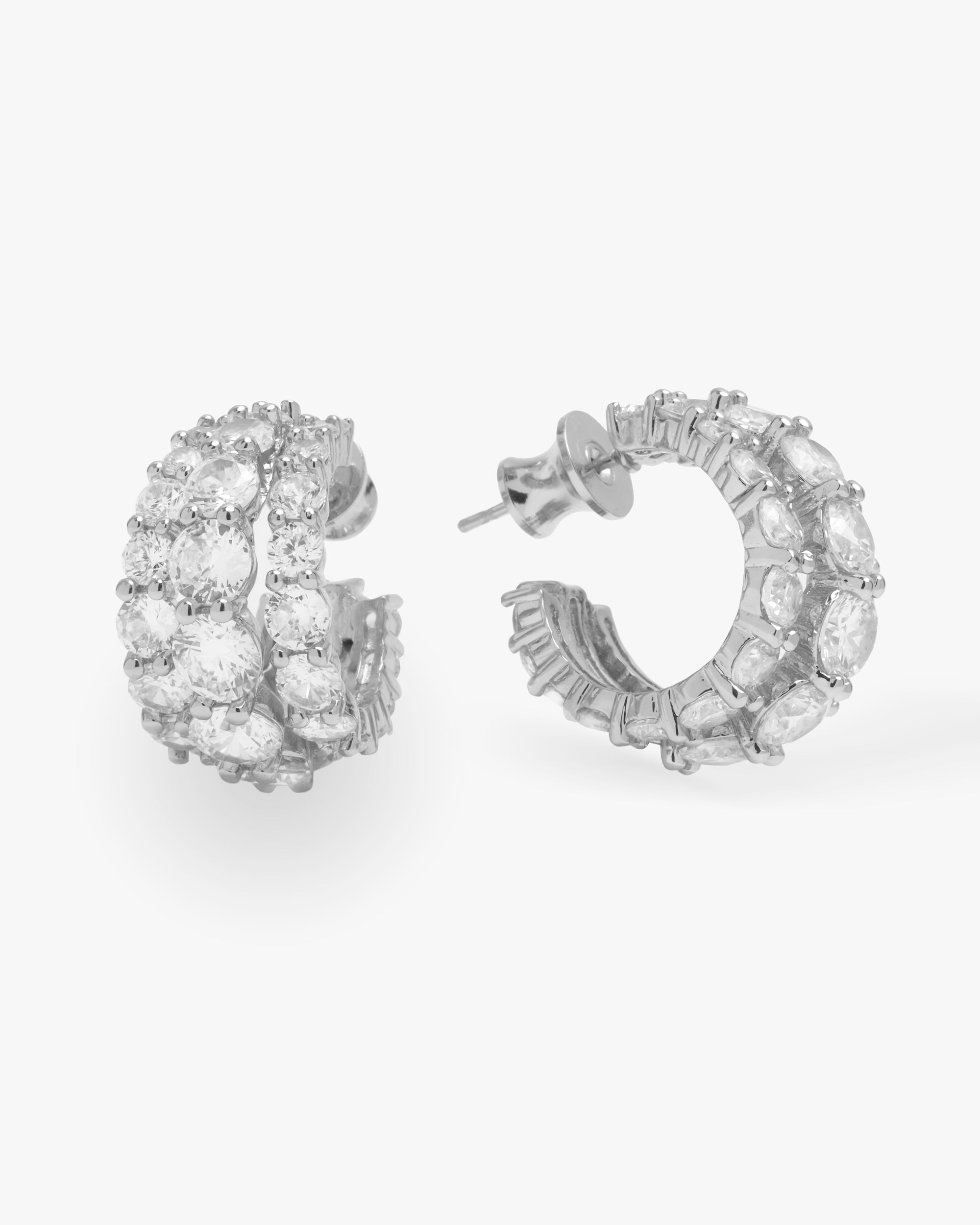 "Oh She Fancy" Triple Diamond Hoops - Silver|White Diamondettes