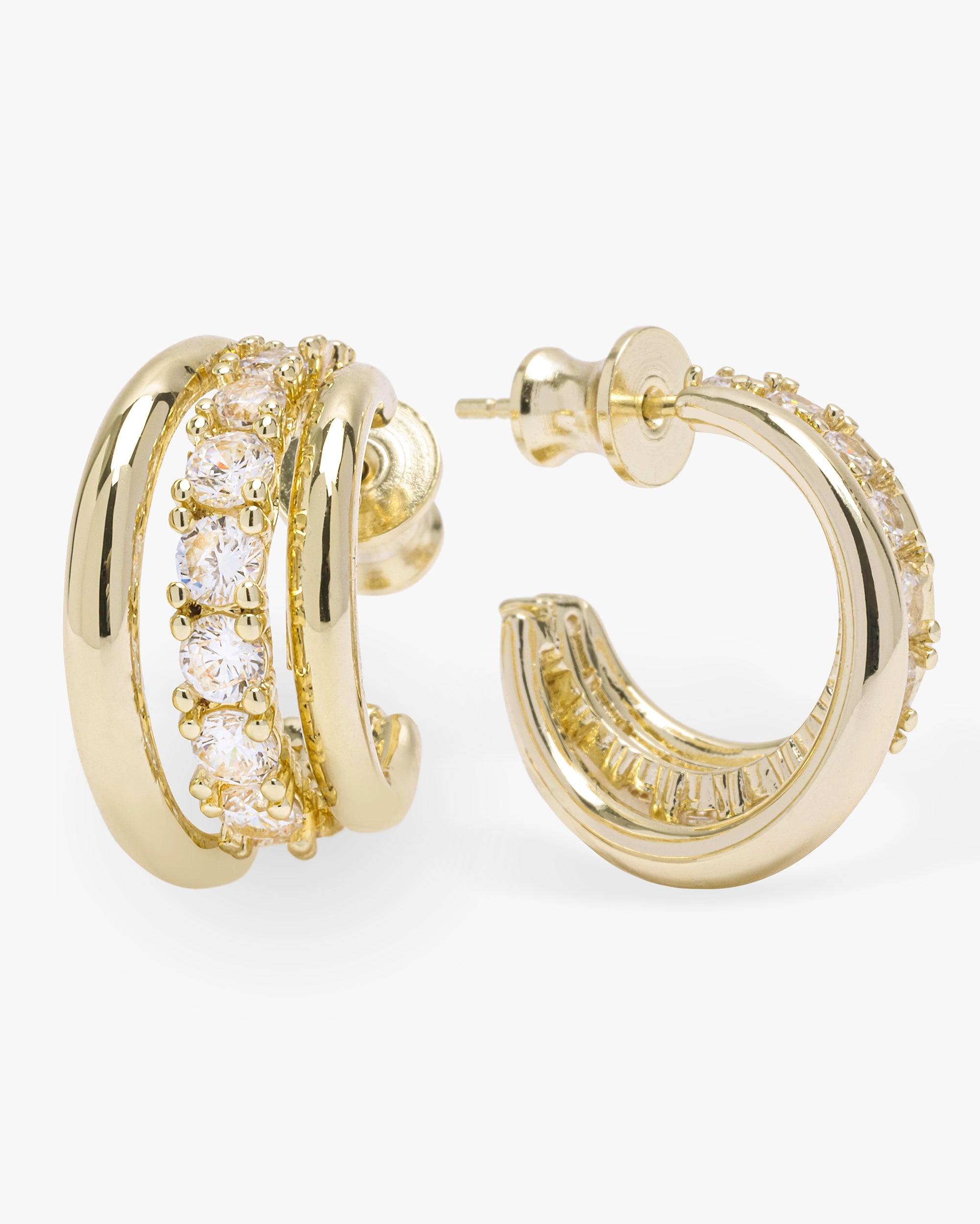 "Oh She Fancy" Smooth & Diamond Hoops - Gold|White Diamondettes