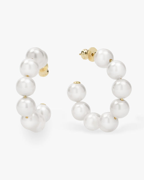 Life's A Ball Pearl Hoops - Gold