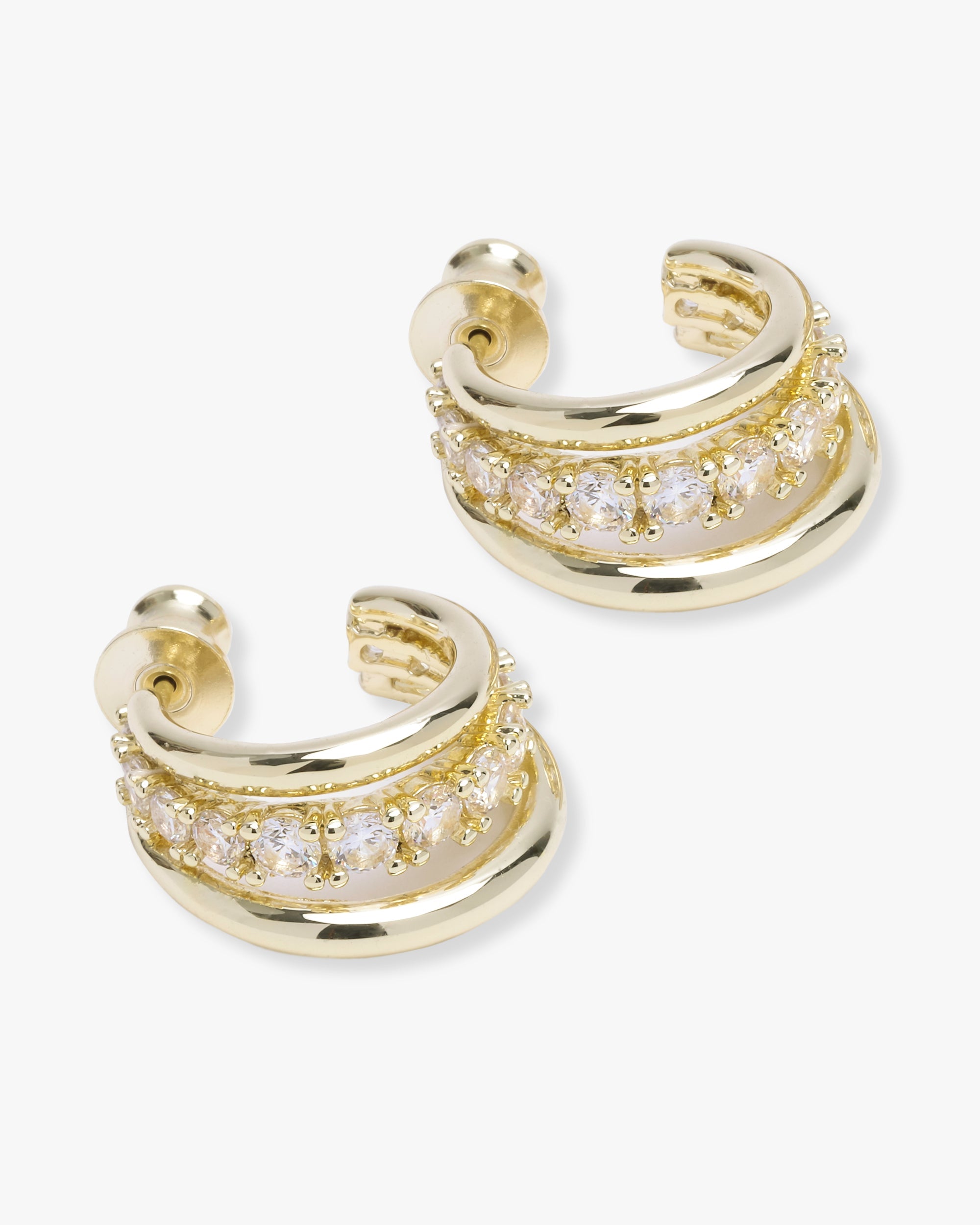 "Oh She Fancy" Smooth & Diamond Hoops - Gold|White Diamondettes