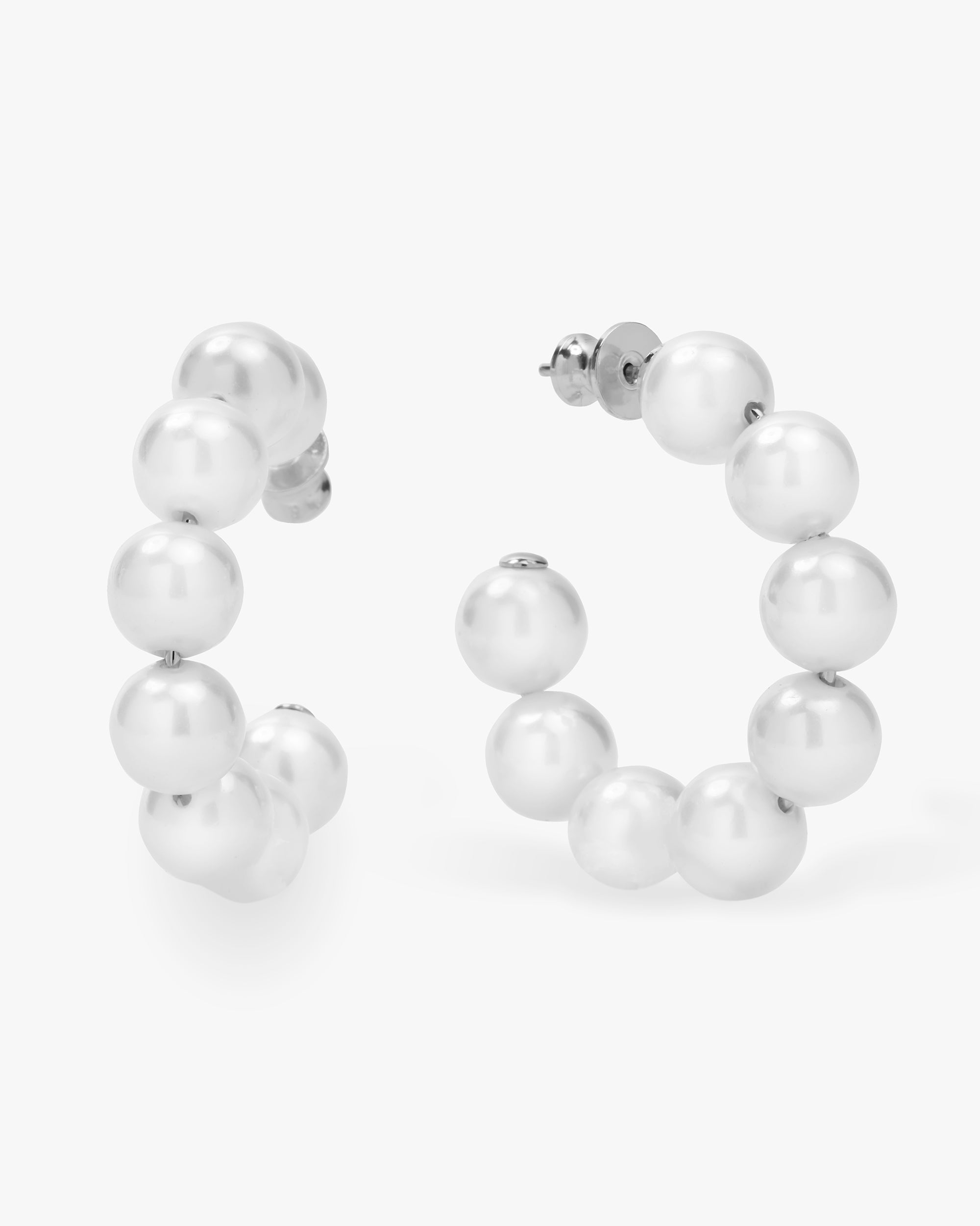 Life's A Ball Pearl Hoops - Silver