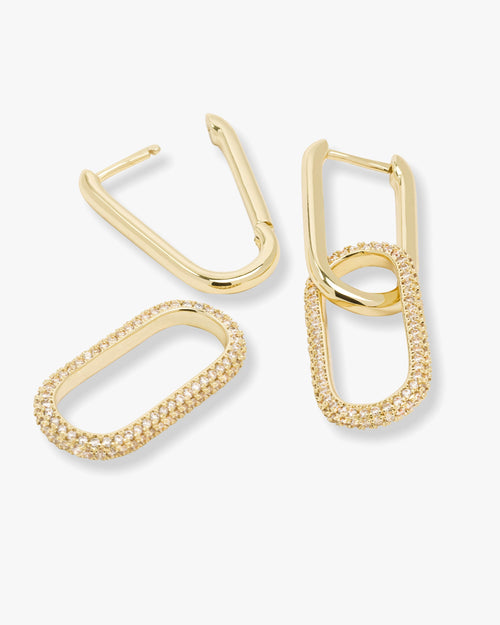 Carrie Pavé Chain Convertible Huggies - Gold|White Diamondettes