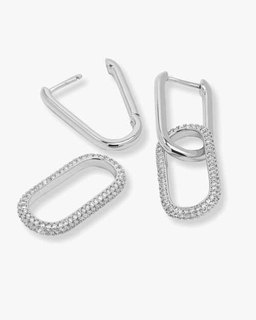 Carrie Pavé Chain Convertible Huggies - Silver|White Diamondettes