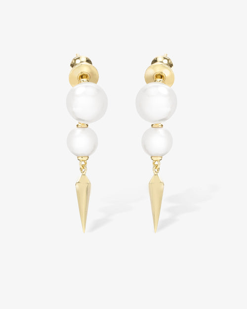 Perfect Pearl 2-Drop Spike Earrings - Gold