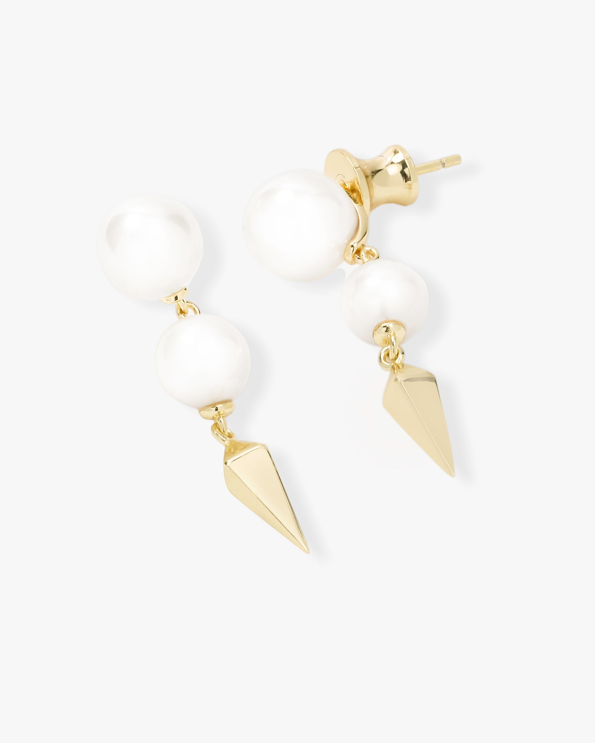 Perfect Pearl 2-Drop Spike Earrings - Gold