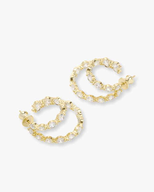 She's an Icon Double Hoops - Gold|White Diamondettes