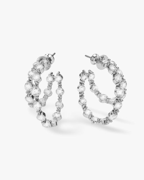 She's an Icon Double Hoops - Silver|White Diamondettes