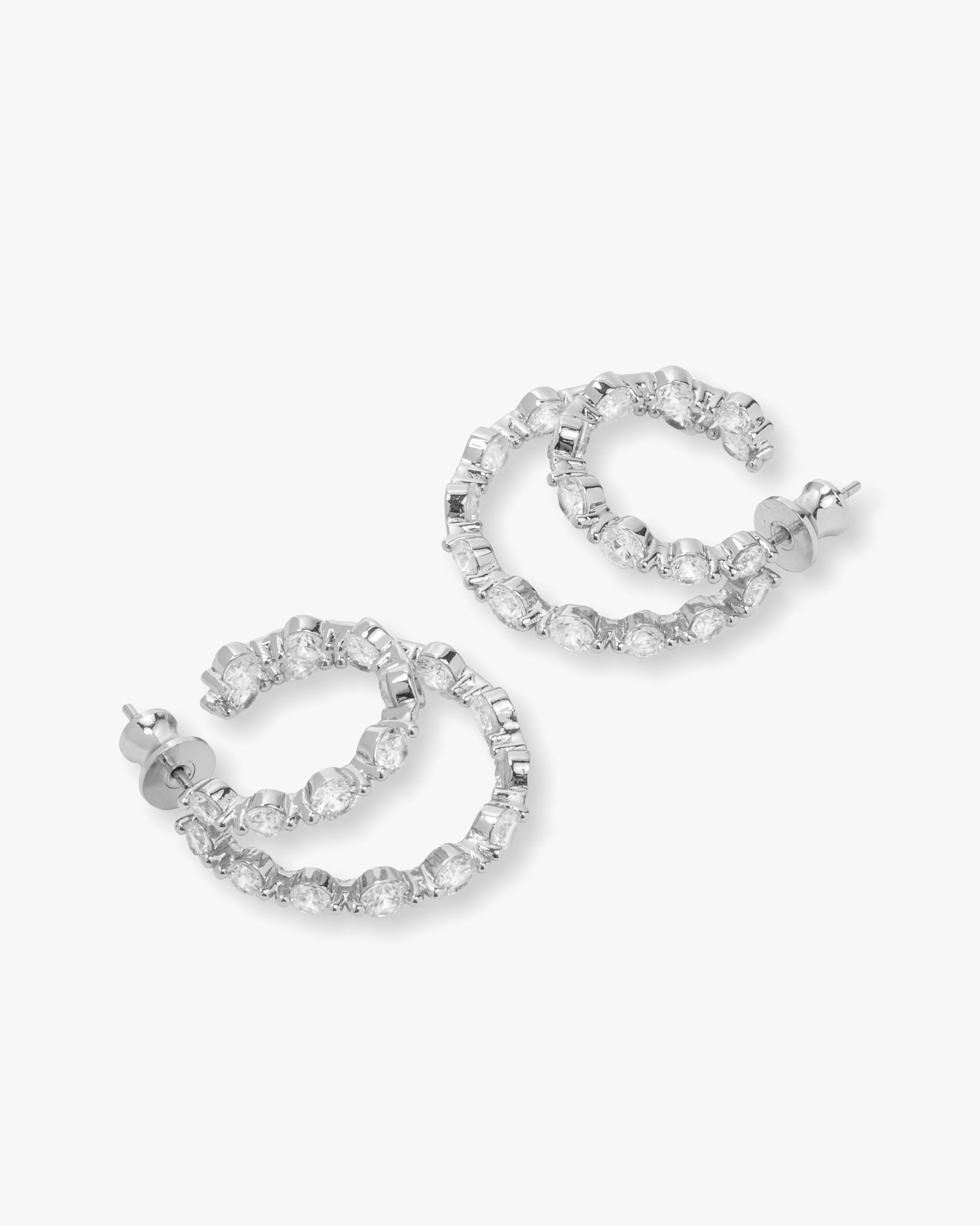 She's an Icon Double Hoops - Silver|White Diamondettes