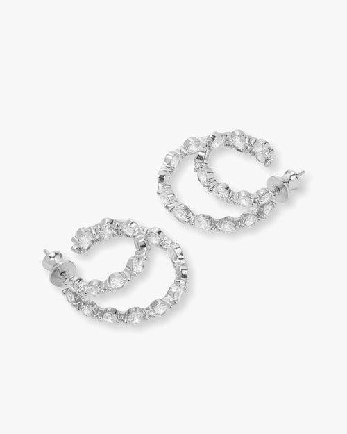 She's an Icon Double Hoops - Silver|White Diamondettes