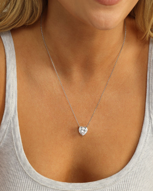 I Love You More Necklace - Silver|White Diamondettes