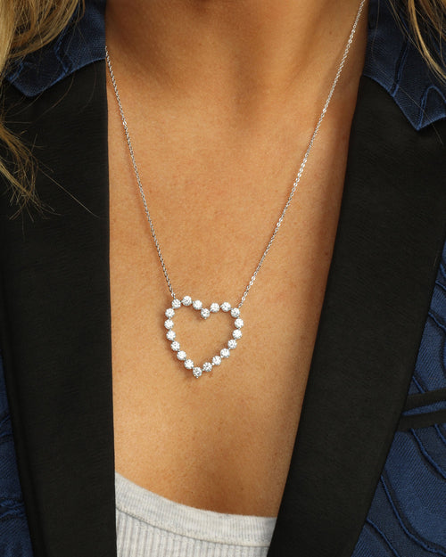 She's an Icon Heart Necklace - Silver|White Diamondettes