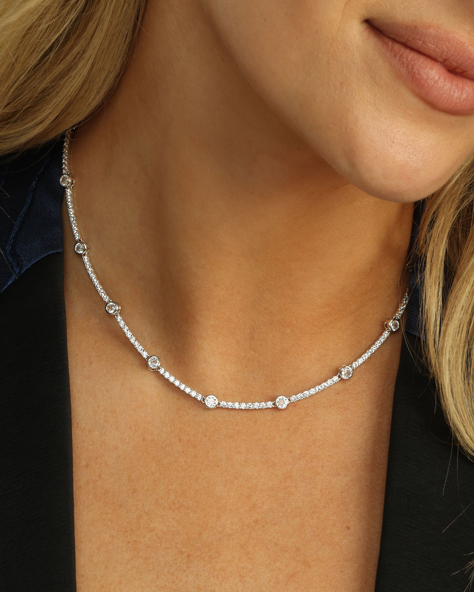 She's an Icon Station Necklace 16" - Silver|White Diamondettes