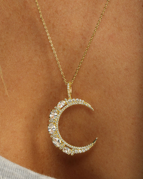 She's an Icon Moon Necklace - Gold|White Diamondettes