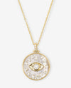 Evil Eye Medallion Necklace - Gold|White Diamondettes