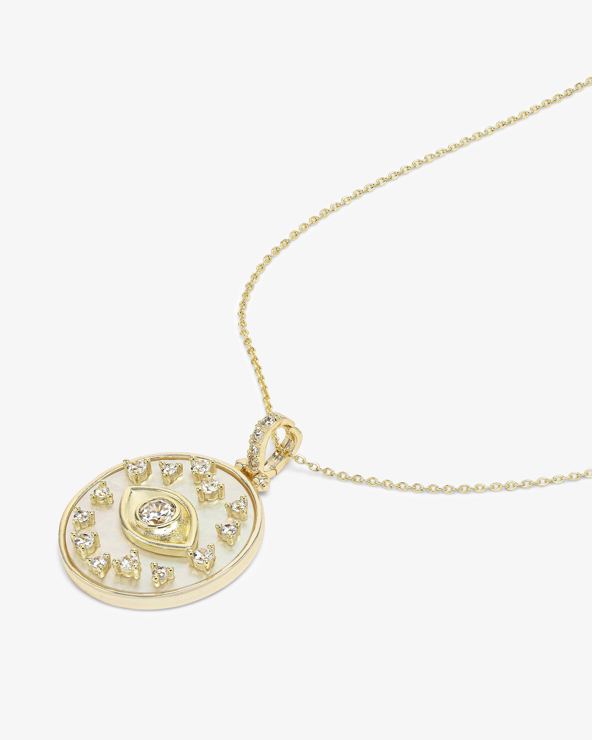 Evil Eye Medallion Necklace - Gold|White Diamondettes